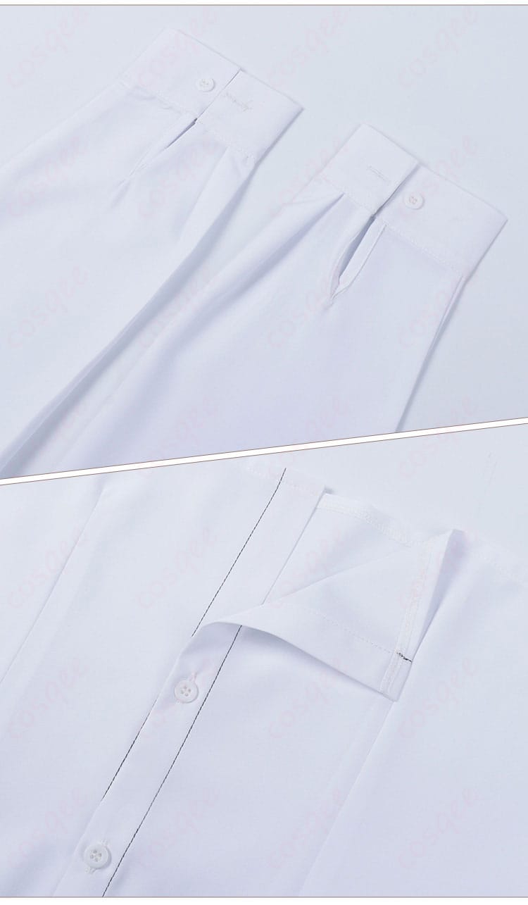 花園羽香里 コスプレ衣装の衬衫の袖と門襟部分の細部画像。精密な仕上がり。