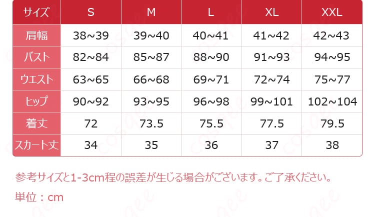 サイズと寸法の対応図、シンフォニー2025 コスプレ衣装のサイズ詳細とフィッティングデータ。