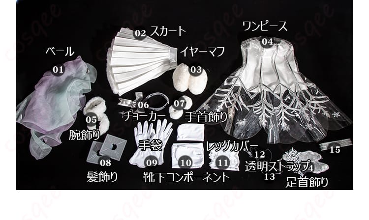 セット内容の紹介、初音ミク シンフォニー2025 コスプレ衣装のすべてのアイテムを展示。