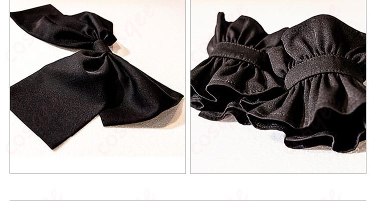 豊川祥子オブリビオニスコスプレ衣装の背中と腕飾りの装飾詳細。デザインの美しさが際立つ。