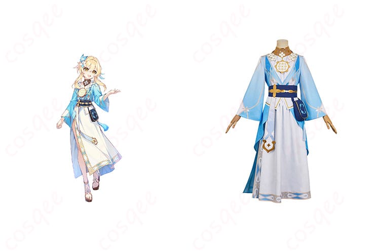 商品正面とキャラクター(蛍)を組み合わせたコスプレ衣装の画像。高再現度で「原神」ファン必見のアイテム。