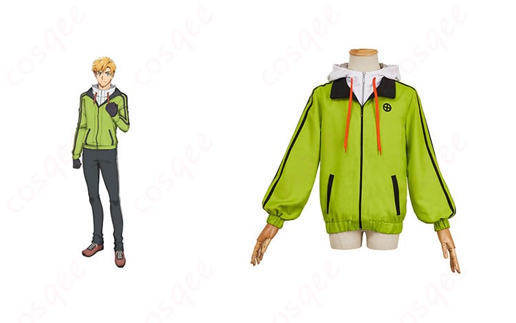 商品正面とキャラクター画像を組み合わせた写真 – 明浦路司 コスプレ衣装『メダリスト』のリアルな再現。