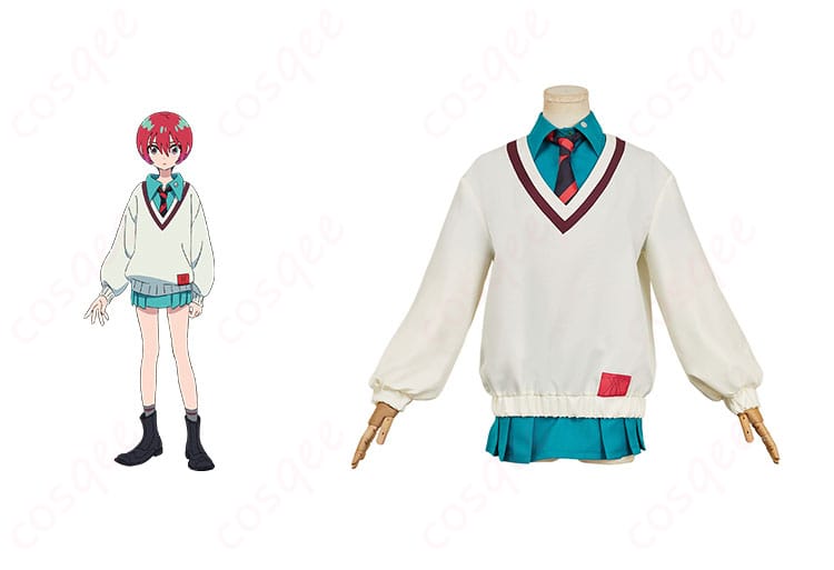 商品正面とアマテ・ユズリハ(マチュ)のキャラクターが融合したコスプレ衣装画像。Gレコの高い再現度。