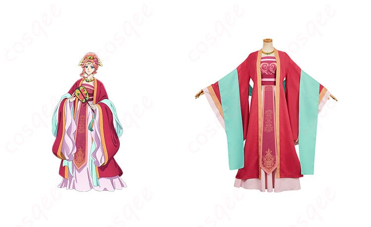 商品正面とキャラクター玉葉妃のコスプレ衣装を組み合わせた写真。薬屋のひとりごとコスプレ衣装。