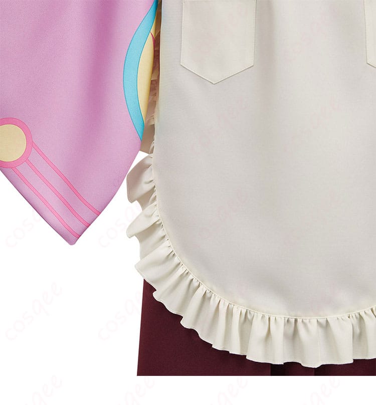 囲みエプロンの装飾細部 - 塚原音子のコスプレ衣装に合わせたエプロンデザイン