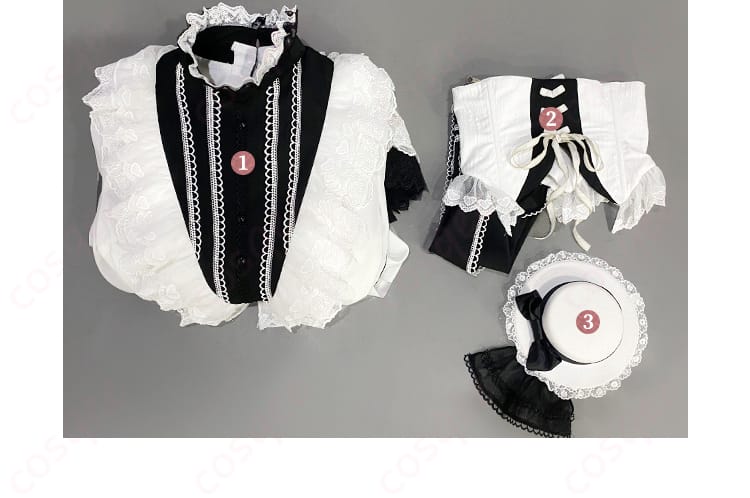 セット内容を示す画像。コスプレ衣装セットの全体内容をご覧いただけます。