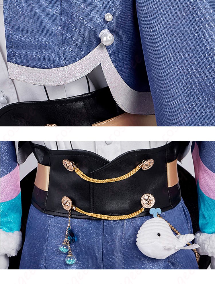 外套衣摆、腰間装飾の細部 - 青柳冬弥コスプレ衣装の外套の裾と腰部の装飾