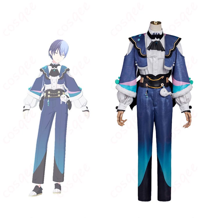 商品正面と青柳冬弥キャラクターが一緒に写ったコスプレ衣装の画像 - プロセカの青柳冬弥コスプレ衣装の正面