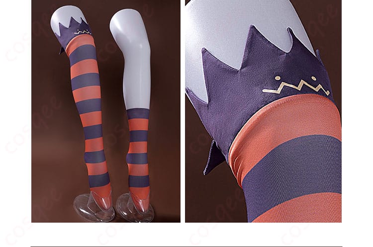 鏡野七罪 コスプレ衣装 レッグソックスの装飾、細かい刺繍とデザイン。