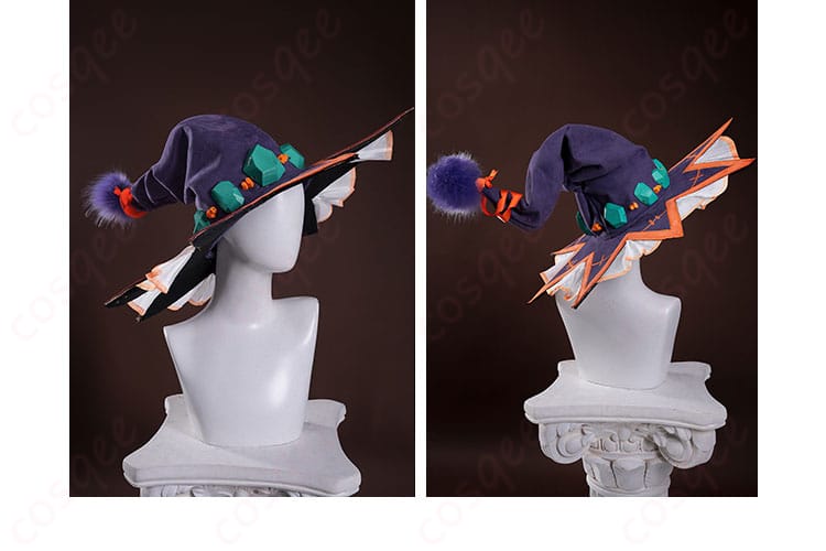 鏡野七罪 コスプレ衣装 帽子のディテール、キャラクターのアイコニックなデザイン。