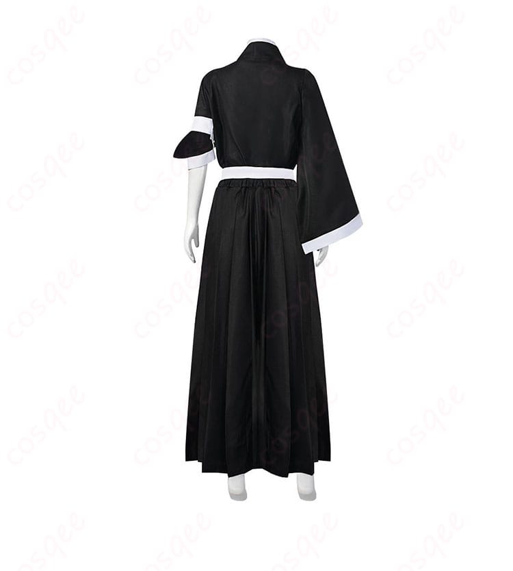 商品背面図 - 朽木ルキアの死覇装コスプレ衣装の背面。服の後ろ側も完璧に再現されています。