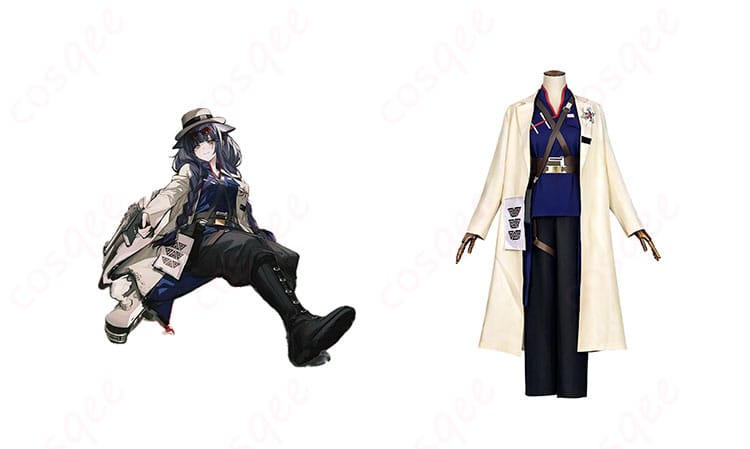 商品正面とアークナイツの滌火ジェシカキャラクターが一緒に写った画像 - 高い再現度のコスプレ衣装