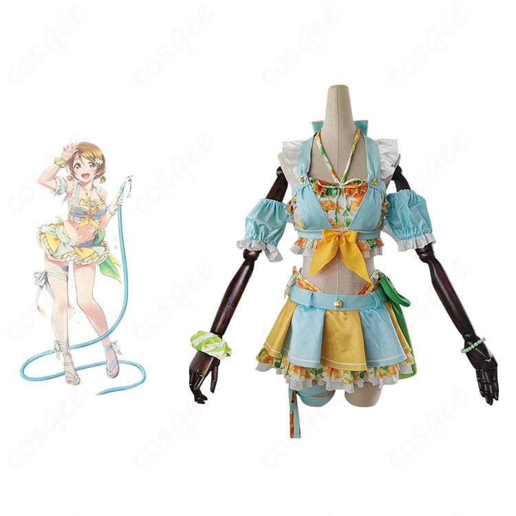 商品正面とキャラクター小泉花陽のコスプレ衣装の組み合わせ。ラブライブ!のμ