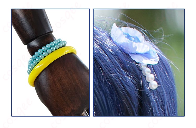 腕飾りと髪飾りの細部。園田海未のコスプレ衣装に付属する腕飾りと髪飾りのディテール。