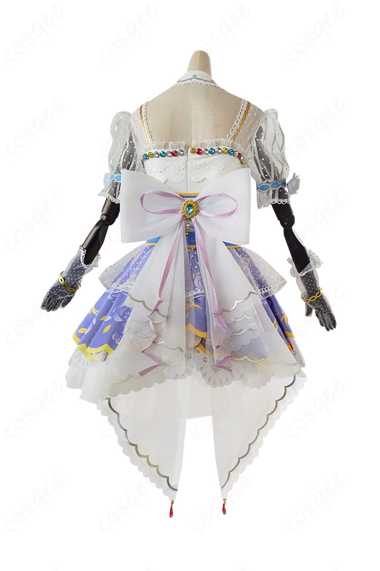 商品背面図、背部蝶結びと美しいラインが特徴的な園田海未のコスプレ衣装。