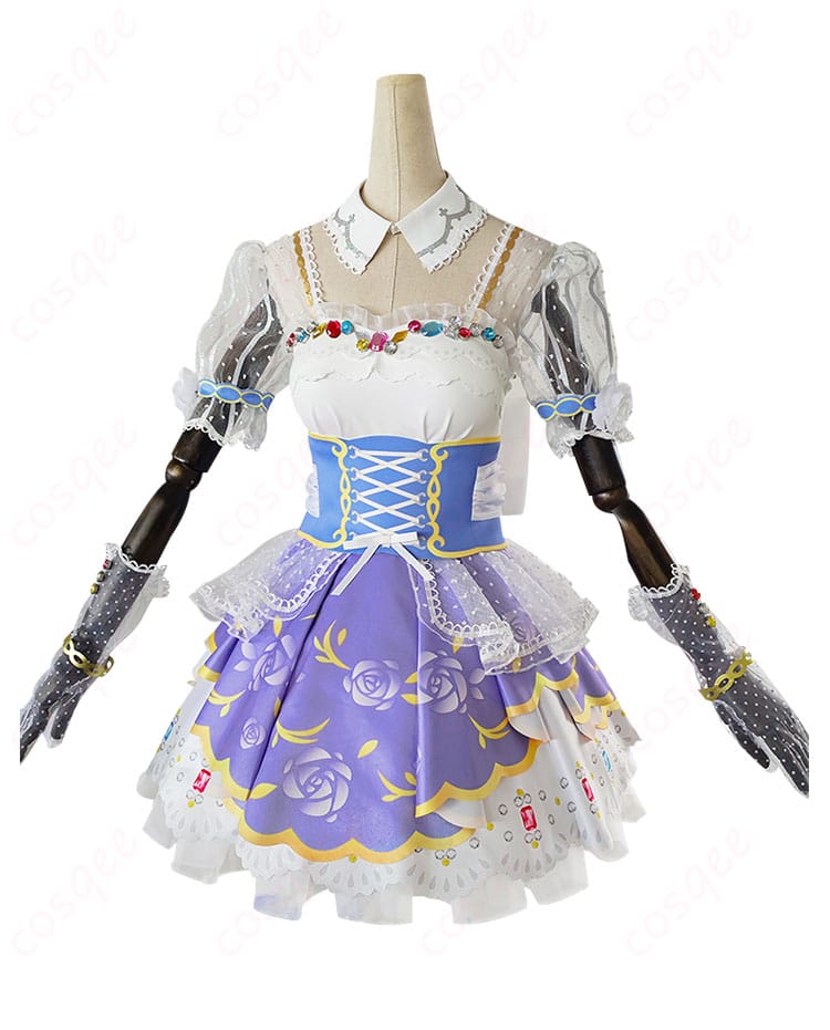 商品正面図、園田海未のコスプレ衣装が鮮やかに再現された美しいディテール。