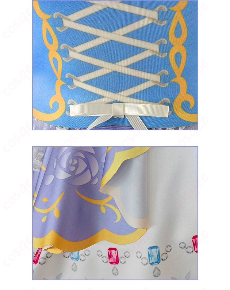 南ことり コスプレ衣装 ロイヤルプリンセス編 腰の装飾とスカートの裾のディテール画像。華やかなデザインが特徴。