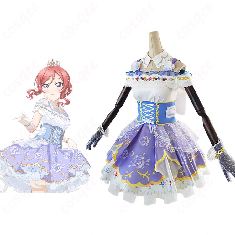 商品正面とキャラクターの合わせ画像 - 西木野真姫 コスプレ衣装の正面画像、ラブライブ!スクフェスのロイヤルプリンセス編「香りの思い出」の詳細。