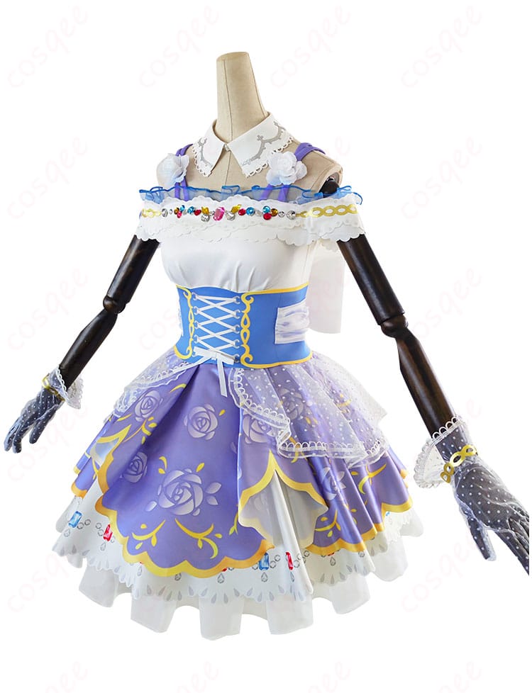 商品側面画像 - 西木野真姫 コスプレ衣装 側面から見た姿、衣装のディテールが際立つ。