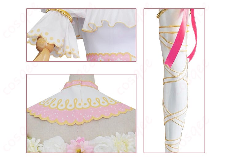 衣袖、披肩、腿部装飾の細部。西木野真姫コスプレ衣装の衣袖や披肩、腿部の美しいディテール。