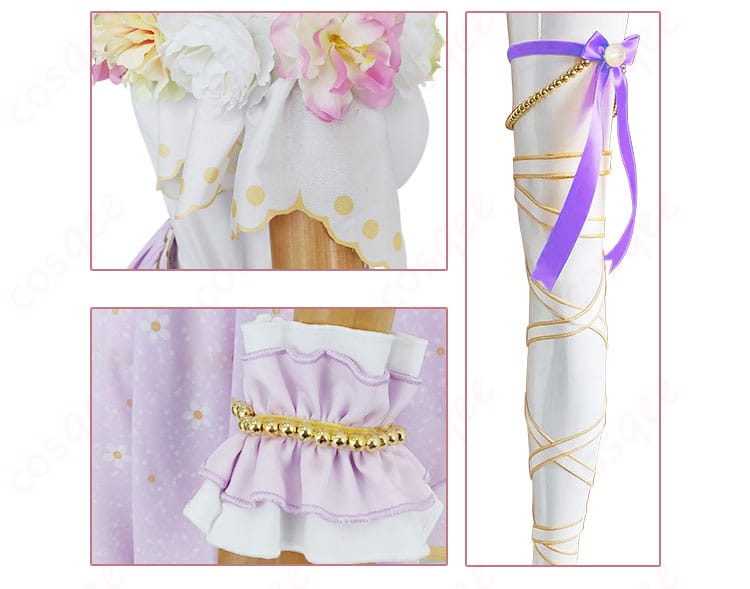 衣袖、腕飾り、足飾りの詳細画像 - 衣袖、腕飾り、足飾りの精緻な装飾、コスプレ衣装のこだわりが感じられるディテール。