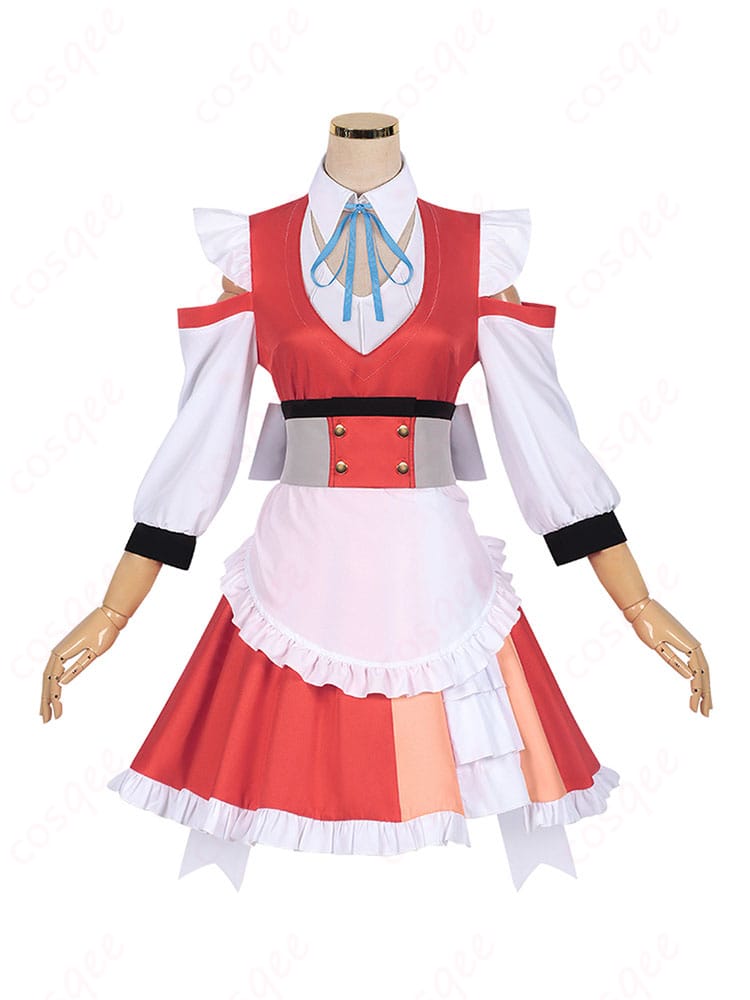 商品正面画像 - マリア コスプレ衣装の正面全体像。ワンピースとエプロンが特徴的です。