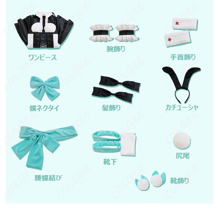 セット内容を示す画像。コスプレ衣装に含まれるアイテムの一覧が見える画像。
