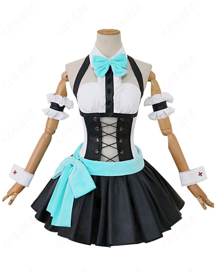 商品正面のコスプレ衣装。初音ミクのバニー衣装の詳細が見える正面の画像。