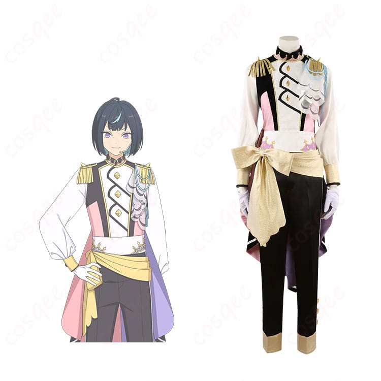 商品正面とキャラクターの組み合わせ画像 - あんさんぶるスターズ!! 冴霧笑主・名都神無・花群冬芽・宝丈萩香 コスプレ衣装。キャラクターと衣装が忠実に再現されています。