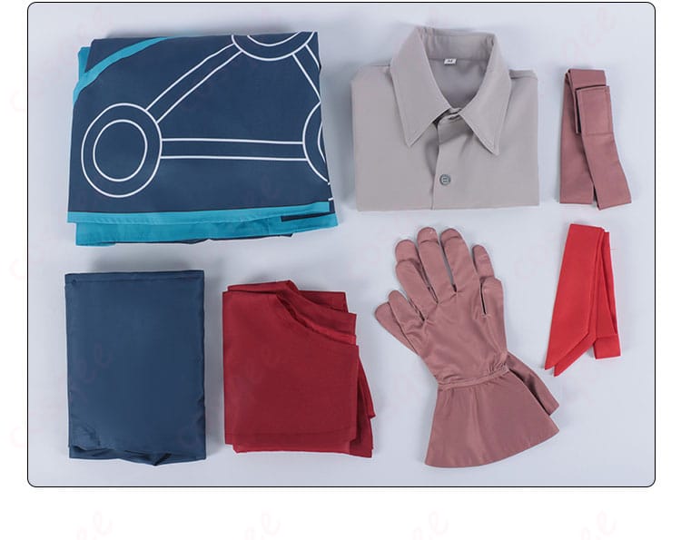 展示套装内容的图 – いずれ最強の錬金術師？ タクミ・イルマ コスプレ衣装のセット内容全体を展示。