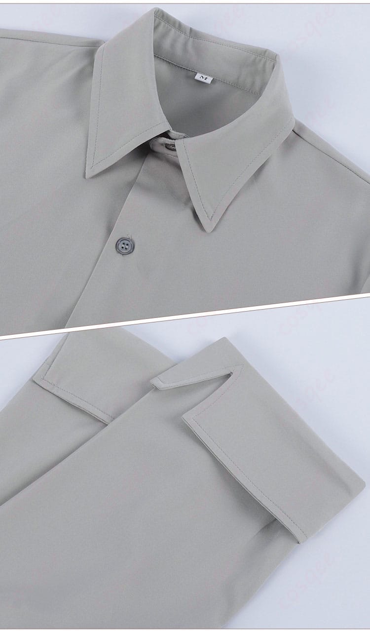 衬衫领口，衣袖细节图 – 衬衫の襟元と袖のディテールをクローズアップした画像。