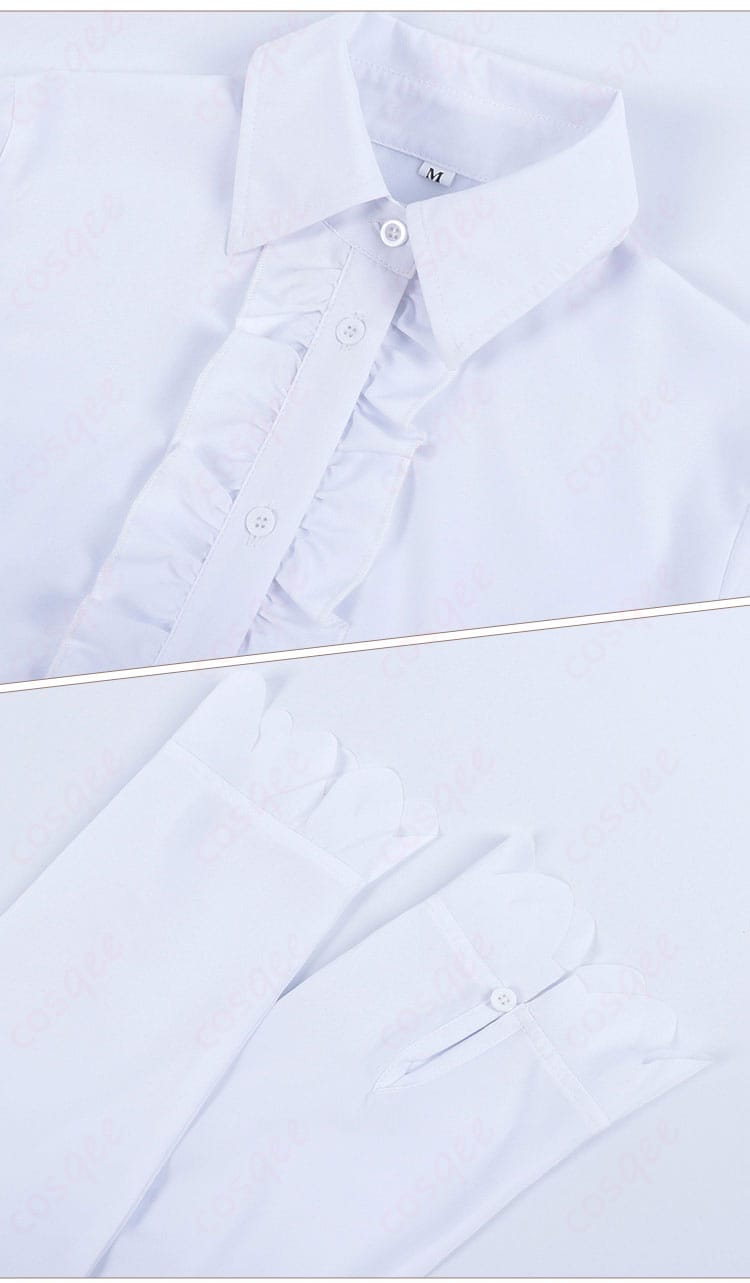 衬衫领口，衣袖装饰细节图。衬衫の襟元や袖口の装飾に焦点を当てた画像。