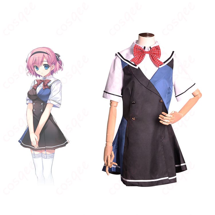 商品正面とキャラクターの組み合わせ画像 - 「グリザイア クロノスリベリオン 小嶺幸 コスプレ衣装 美浜学園 制服」の正面画像。キャラクターと衣装のリアルな再現。