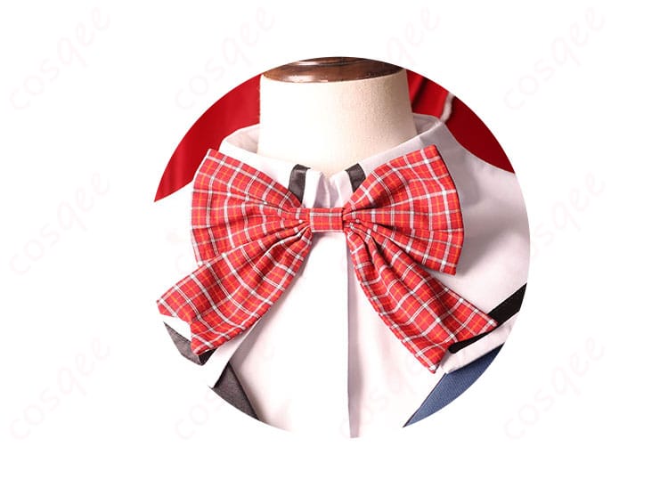 蝴蝶結びの装飾ディテール画像 - 美浜学園制服の蝶ネクタイ装飾の詳細。コスプレ衣装にぴったりの可愛らしいアクセント。