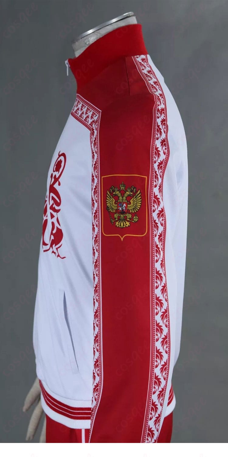 ヴィクトル・ニキフォロフのコスプレ衣装の肩袖部分の装飾。細部までこだわり抜かれたデザイン。