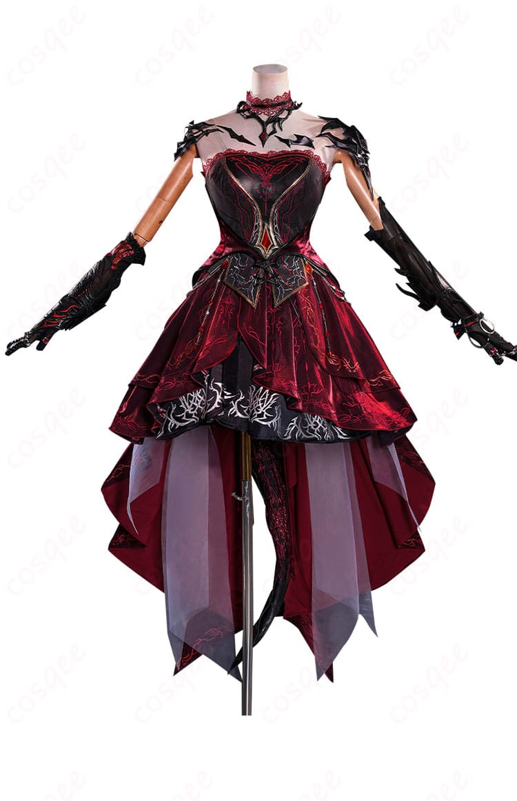 コスプレ衣装の正面の詳細画像。プレイヤーアバター「深紅の熱情」のコスチューム。高忠実度再現、完璧なフィット感。