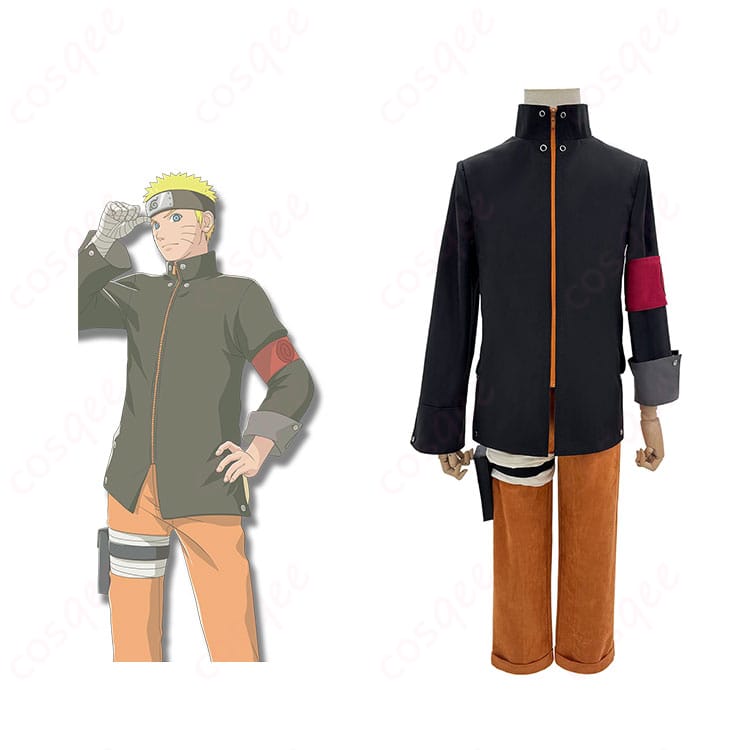 うずまきナルト コスプレ衣装正面とキャラクターの合成画像 - 高再現度のナルトコスプレ衣装をチェック!