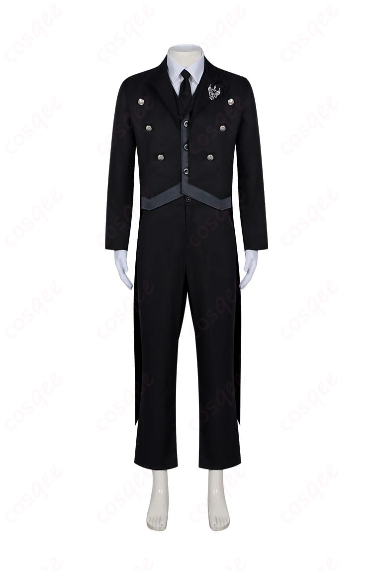 商品正面画像。セバスチャン・ミカエリスのコスプレ衣装『黒執事』の詳細なデザイン。