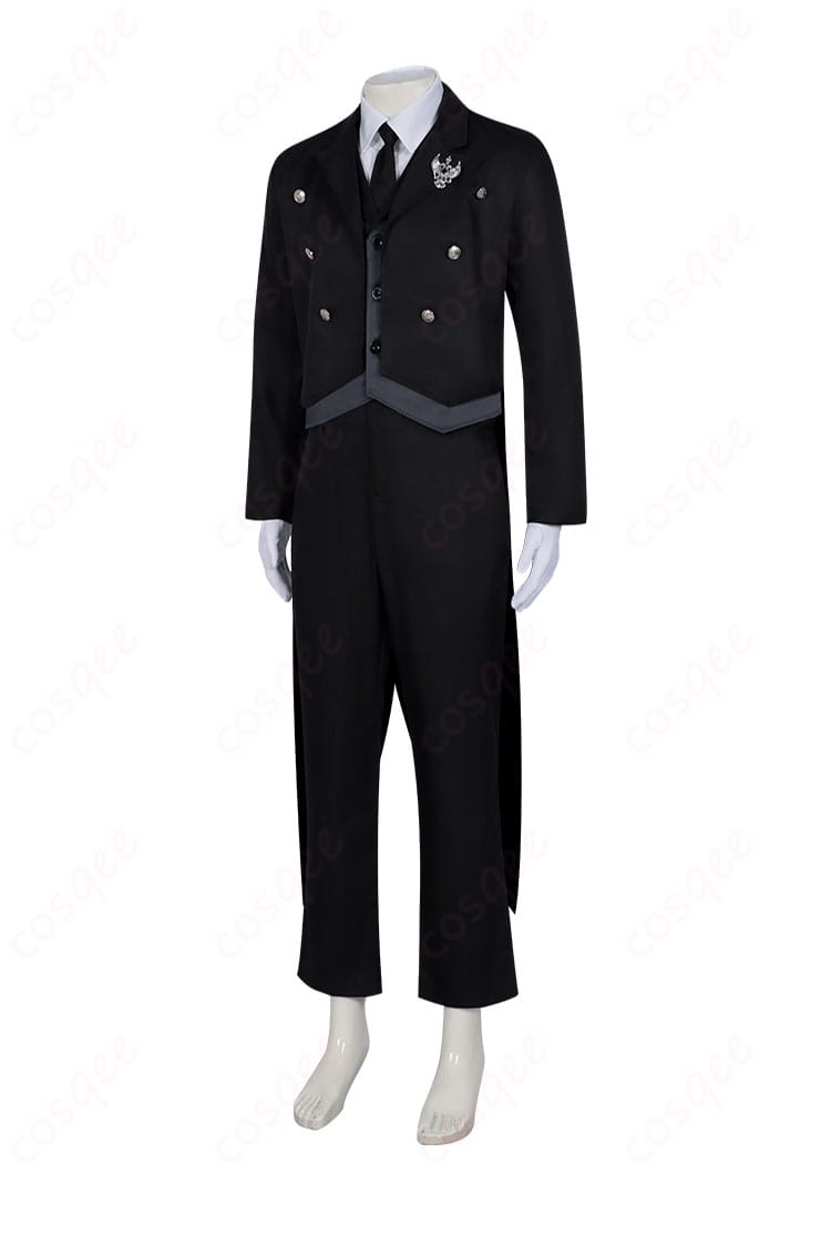 商品側面画像。セバスチャン・ミカエリスのコスプレ衣装を横から見た姿。スタイリッシュなシルエットを強調。