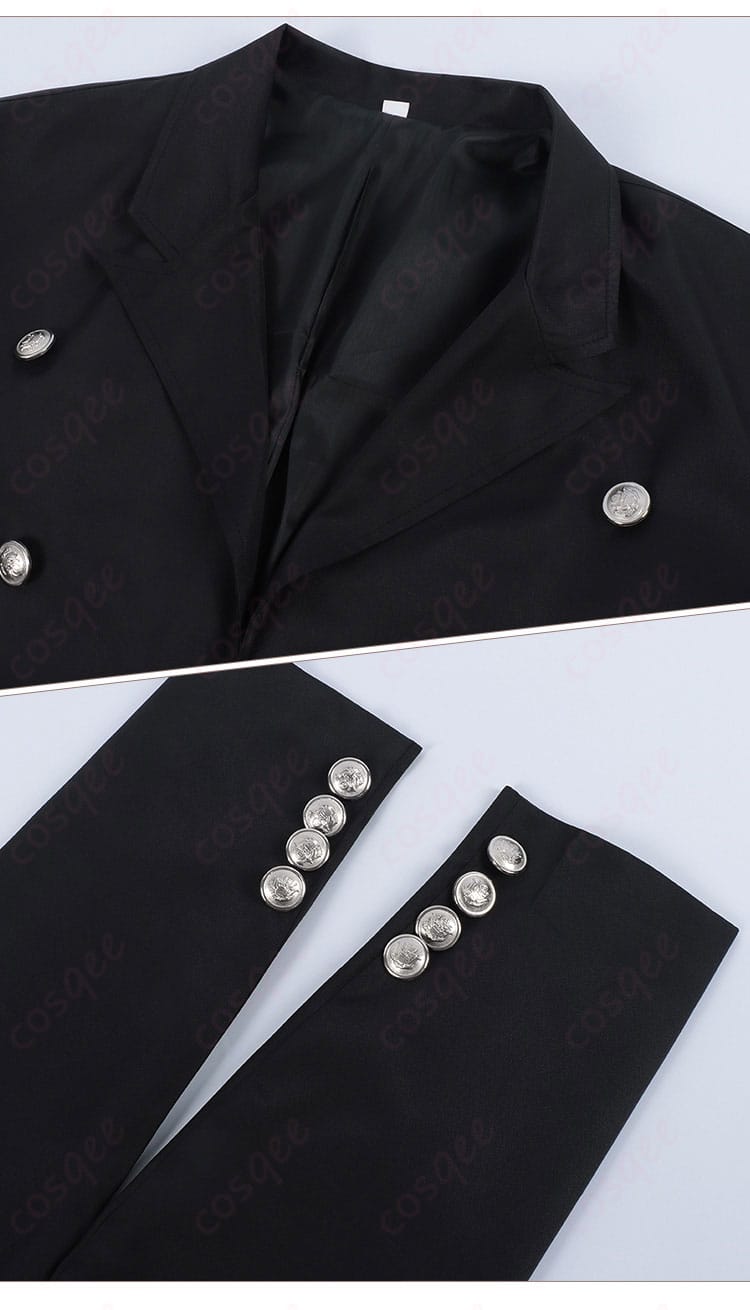 外套装飾のディテール。セバスチャン・ミカエリスのコートの美しい刺繍と装飾細部を強調。