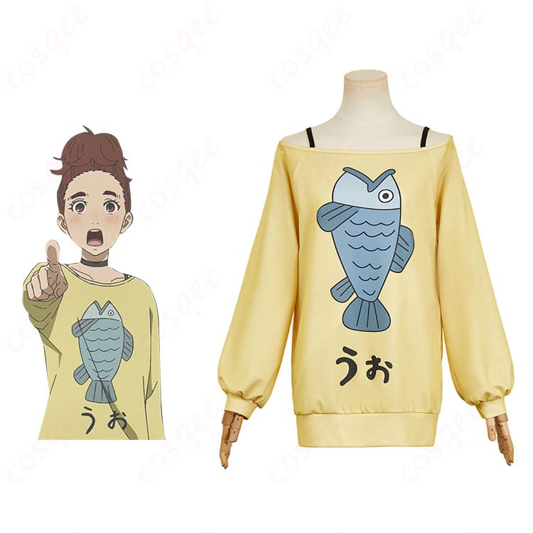 商品正面とキャラクターとの比較画像 - 綾瀬桃のコスプレ衣装をキャラクターと一緒に紹介。忠実再現されたデザインで、アニメファン必見！