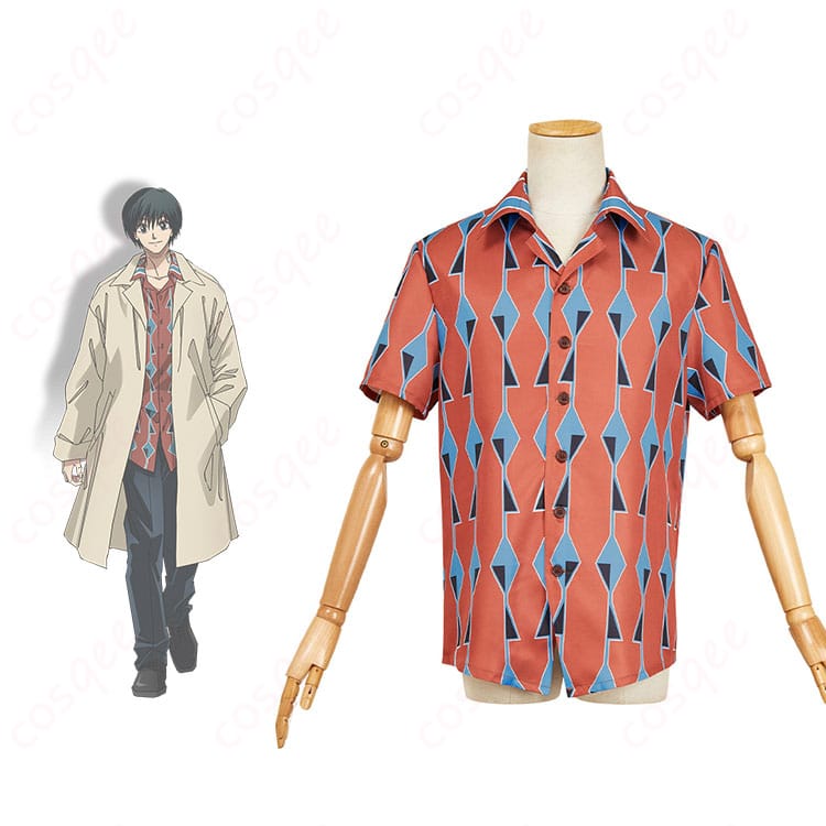 SAKAMOTO DAYS 南雲 コスプレ衣装 シャツ 正面とキャラクター南雲の比較画像。忠実に再現されたデザインと高いクオリティ。
