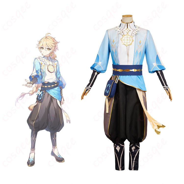 原神 空(Aether) コスプレ衣装 花の騎士 役柄と商品が組み合わせられた写真。キャラクターの詳細をリアルに再現。
