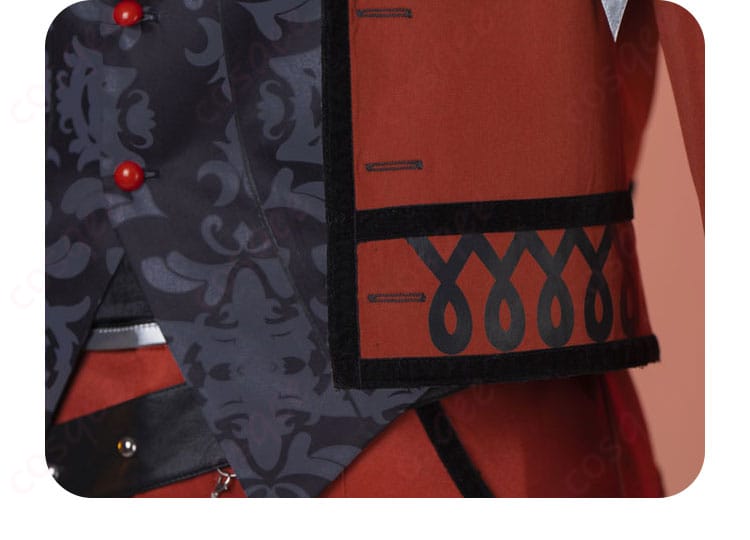 外套の衣裾装飾細部。衣裾のデザインと装飾が、桜河こはくの個性を表現しています。