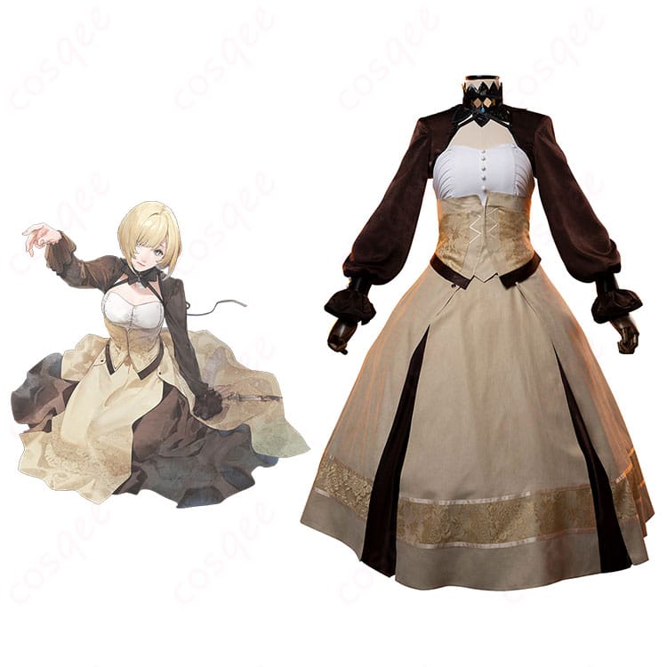 商品正面とキャラクターの組み合わせ画像 - セレスのコスプレ衣装を実際のキャラクターと比較した正面画像。高忠実度再現のコスプレ衣装。