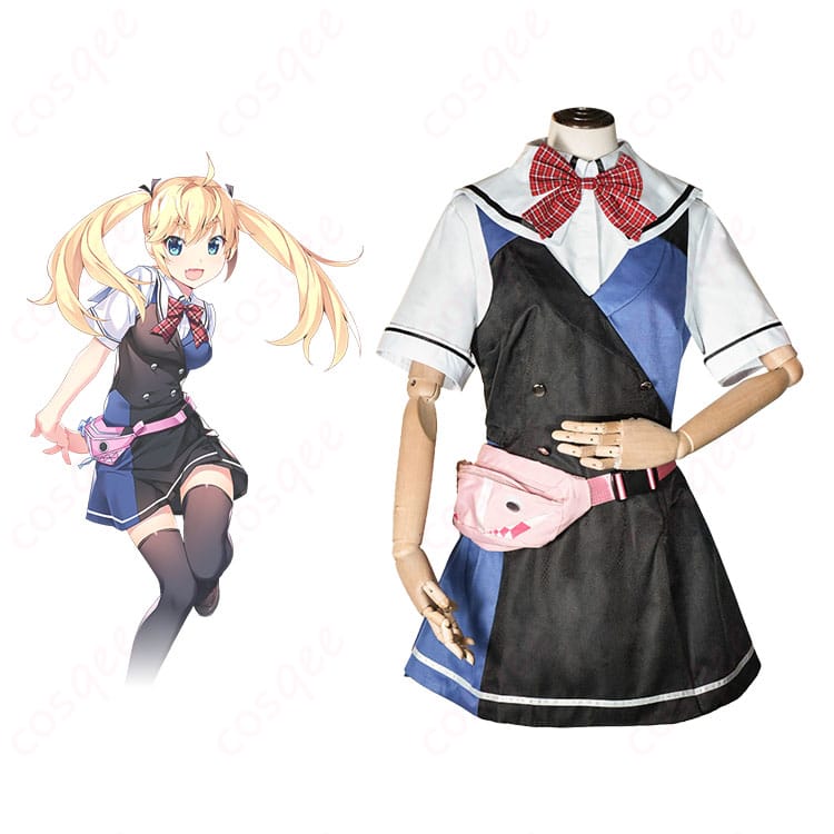 商品正面とキャラクターとの組み合わせ画像 – グリザイア クロノスリベリオン 松嶋みちる コスプレ衣装 美浜学園 制服を着たキャラクターの正面画像。コスプレ衣装のディテールが忠実に再現されています。