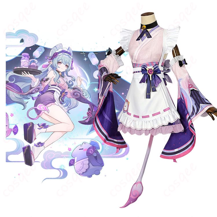 原神 夢見月瑞希 コスプレ衣装 正面とキャラクターの組み合わせ画像。忠実なデザインで、イベントや撮影に最適なコスプレ衣装。