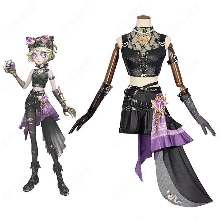 dentityV 第五人格 機械技師 トレイシー・レズニック コスプレ衣装 正面とキャラクターとの比較画像。リアルな再現度のコスプレ衣装。