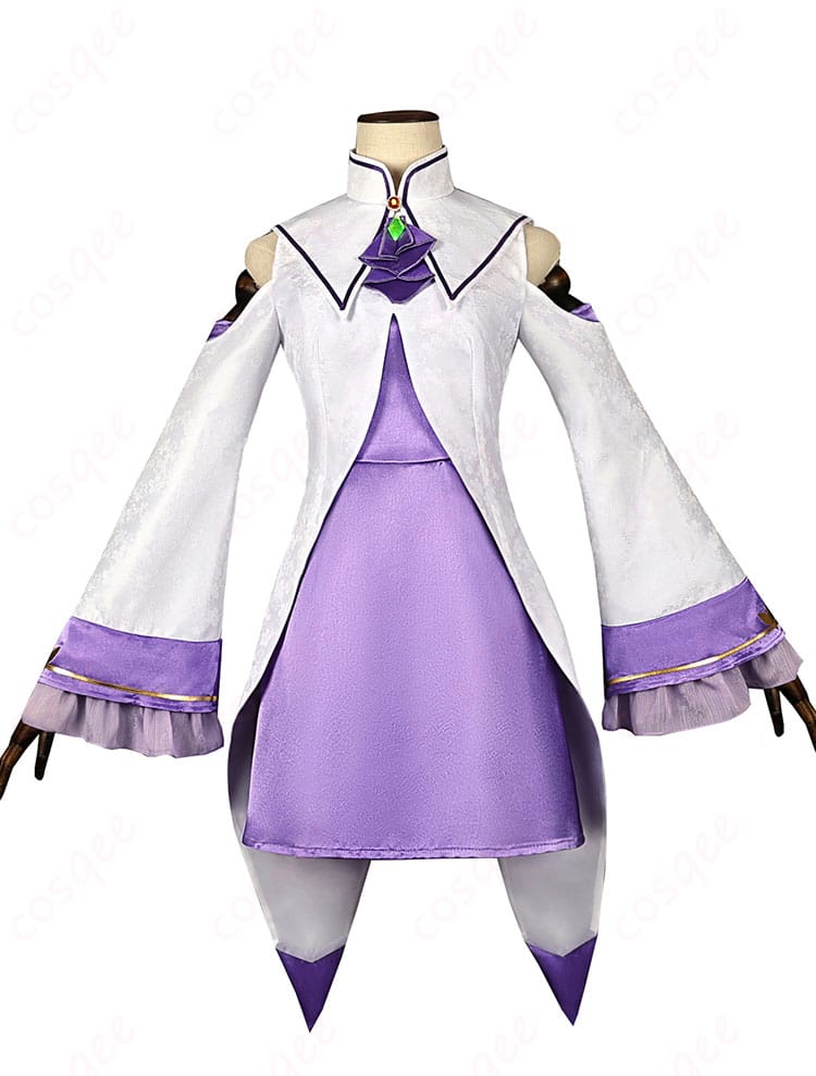 商品正面画像 - エミリア コスプレ衣装の正面全体図。詳細なデザインと高品質な素材が特徴。