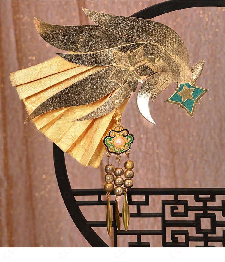 髪飾りの正面図 - 髪飾りのフロントビュー、エレガントなデザインがコスプレ衣装を完璧に仕上げます。